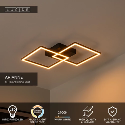 Lucide ARIANNE - Flush ceiling light - LED - CCT - 1x23W 2700K/4000K - Black - USP